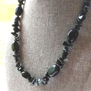 Black onyx & glass necklace new